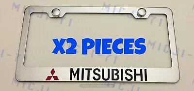 X2 Mitsubishi Stainless Steel Chrome Mirror License Plate Frame Rust Free W Caps • $22.99