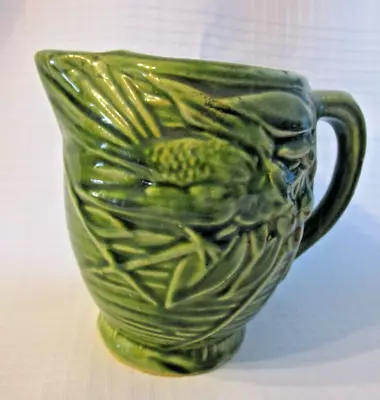 Unmarked McCoy 1930s Green Glazed Pitcher - Bird & Berries - VG • $15