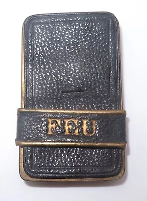 Vintage Antique Feu Fire Gold Embossed Leather Brass Match Safe Vesta Case • $8.50