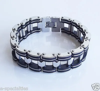 Men's 8.25  Chrome Stainless Steel & Silicone Fashion Bracelet Biker • $13.95