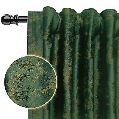 Gold Print Luxury Velvet Curtains Blackout Thermal Living Room Curtains Pair UK • £45.83