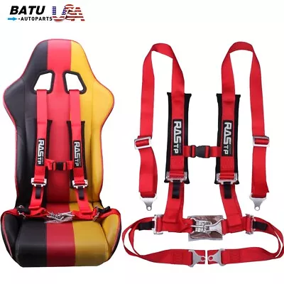 Red 2  4-Point Racing Car Harness Quick Release Red Seat Belt & Shoulder Pads • $48.88