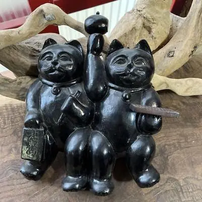 Japanese Wood Carving Beckoning Cat Wall Hanging Antique Vintage Good Luck • $239.99