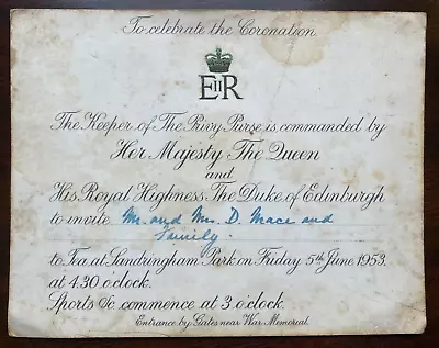 Antique Royal Coronation Invitation Sandringham Hosted By Queen Elizabeth II • £9.99