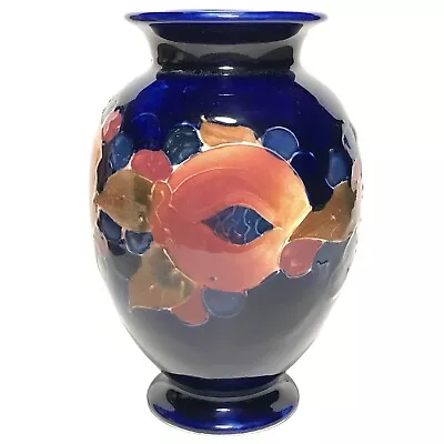 Vintage Japanese Art Deco Moorcroft Style Pomegranate Cobalt B Art Pottery Vase • $66.50