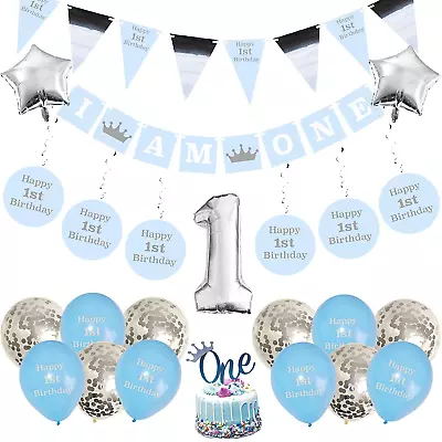 First Birthday Set For Baby Boys â€“ Blue Decorations Kit For 1-Year-Old â€“ And • £13.61