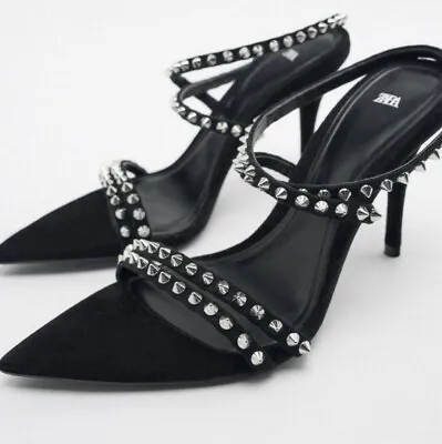 $130 • Buy Zara High-Heel Studded Sandals Size 6.5
