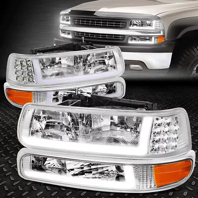 [LED DRL]For 99-02 Chevy Silverado 1500 2500 HD Headlight+Bumper Lamps Assembly • $97.88