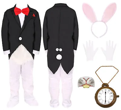 Kids Mr White Rabbit Costume Childs Fancy Dress Girls Boys Book Day Character • £12.99
