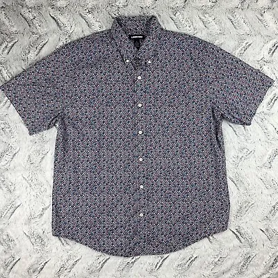 Lands' End Mens Traditional Fit Short Sleeve Essential Lightweight Poplin Flower • $14.95