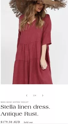 Miss Rose Sister Violet Stella Linen Dress Antique Rust Size M-L Exc • $45