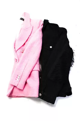 Zara Woman Womens Fringe Buttoned Jean Jacket Blazer Black Pink Size XS Lot 2 • $34.99