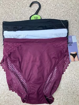 BNWT M&S 3 Pack High Leg Lace  Knickers Set - UK 12        (ST340/1392) • £8.99