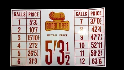 Golden Fleece Vintage Style Petrol Pump Price List Sticker • $9.60