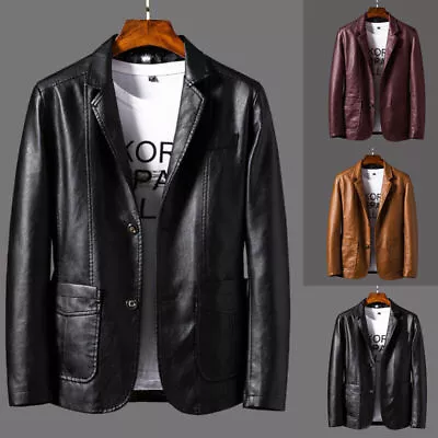 Mens Wedding Casual Formal Dress Blazer Leather Jacket Coat Business Slim Fit • $42.99