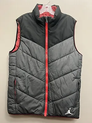 AIR JORDAN BLACK & RED ELEPHANT PRINT REVERSIBLE VEST Puffer Mens Size L Large • $59