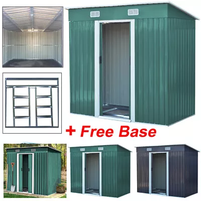 4x8 FT Metal Garden Storage Shed With Dual Door Galvanized Steel Frame+Free Base • £185.95