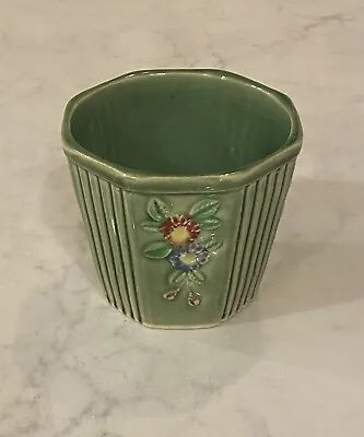 Vintage 1940’s Made In Japan Octagonal Green Floral Vase Flower Pot • $7.50