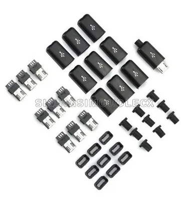 10PCS DIY Micro USB Male Plug Connectors Kit W/ Covers Black New • $1.08