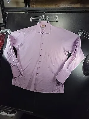 Thomas Pink Slim Fit Purple Striped 100% Cotton Button Shirt Size 18 French Cuff • $19