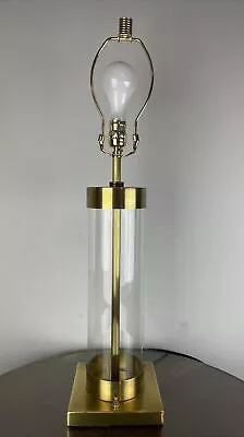 Vintage Chapman Clear Glass Brass Cylinder Table Lamp 28” • $168