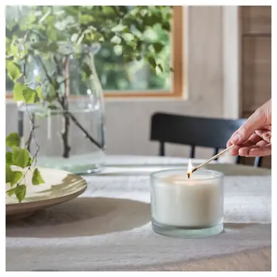 Ikea ADLAD Scented Candle In Glass Scandinavian Woods/white 50 Hr • £11.92
