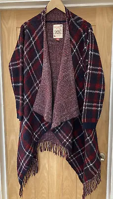 Falmer Heritage Shawl Cardigan Tartan Blanket Style Over Coat Tassels Size M • £10.99