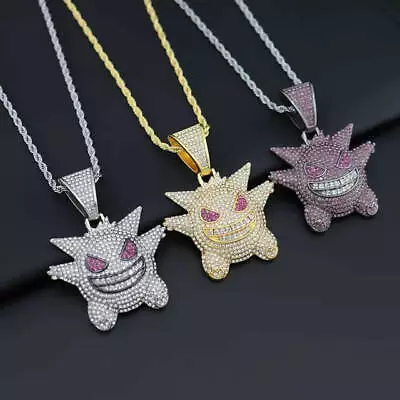 Pokemon Iced Out 3D Mens Gengar Pendant With Free Twist Chain And Velvet Pouch • £9.99