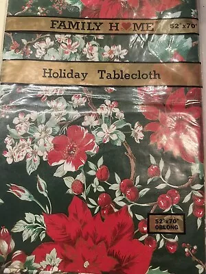 Christmas Tablecloth Vinyl Flannel Back Family Home Oblong Poinsettia • $9