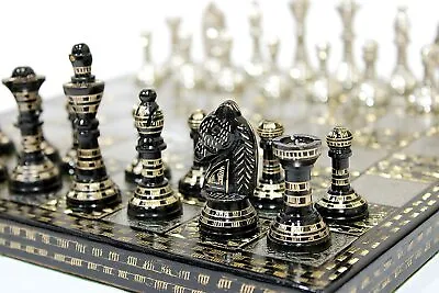 Collectible 12X12 Inch Large Luxury Metal Brass Vintage Chess Board Set Chessman • $159