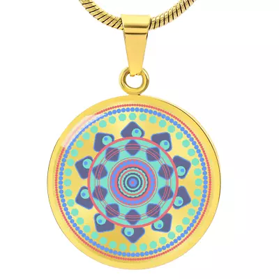 Graphic Circle Pendant + Necklace - Abstract Mandala 44 • $39.95