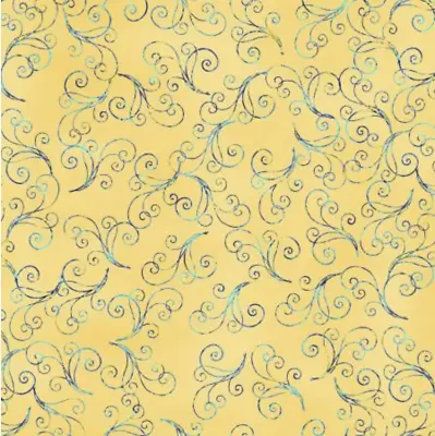 Henry Glass Waterlily Magic Waterlily Swirling Texture Yellow Fabric By The Yard • $12