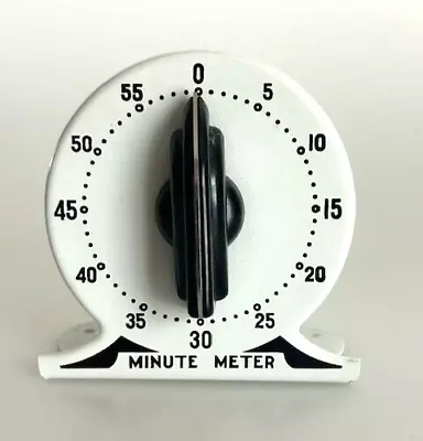 Vintage Kitchen Timer MINUTE METER By LUX Metal White & Black Space Deco Works! • $18.95