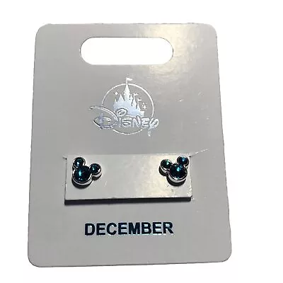 Disney Parks Mickey Mouse Icon Silver Tone Crystal December Birthstone Earrings • $15.95