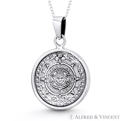 Mayan Calendar Aztec God Tonatiuh Charm 37x25mm Pendant In .925 Sterling Silver • $29.39