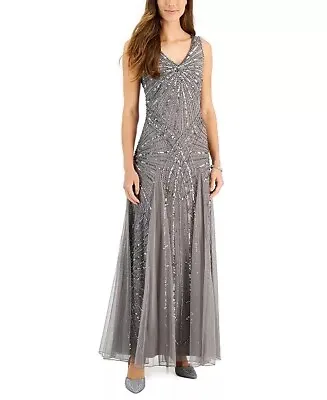 J KARA Women's 8 V-Neck Embellished Illusion-Godet Long Gown Dress Formal New • $55.25
