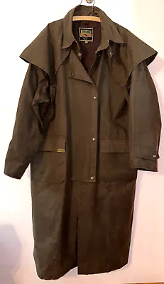 Vintage 90's Australia Outback DOWN UNDER Brown Waxed Cotton Duster Drover Coat • $100
