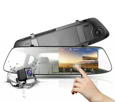 4.3  Rear View Mirror Dash Car Reverse Camera Kits Double Cam FHD 1080P • $75.19