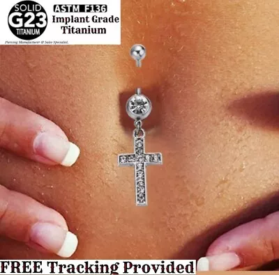 Belly Piercing Bar Body Jewellery Silver Navel TITANIUM 14G Clear Crystal Brbell • $8.99