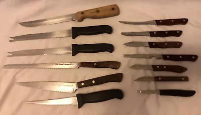 13 Vintage Kitchen Knives Made In USA- Flint Stainless Quickut Ecko Angler Flint • $50