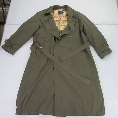 Ralph Lauren Trench Coat Mens 46 L Long Green Military Removeable Liner Wool * • $49.84