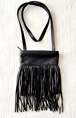 Margot Fringe Black Leather Crossbody Handbag Purse • $35