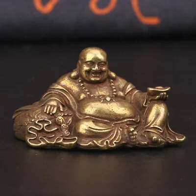 Antique Bronze Big Belly Laughing Buddha Statue Desk Copper Ornament Statue • £19.94