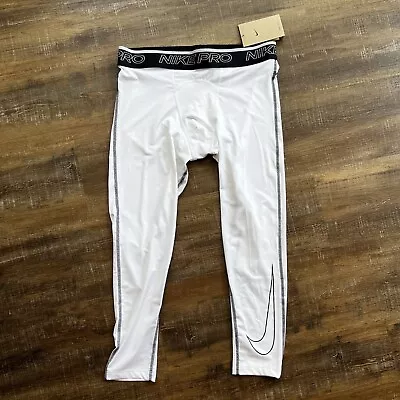 Nike Pro Dri Fit 3/4 Compression Tights Size Large Mens White Tights $32 • $20.80