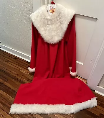 VTG Mrs Claus Long Sleeved Red Dress WHT Faux Fur Shawl Christmas Costume STAINS • $60.69