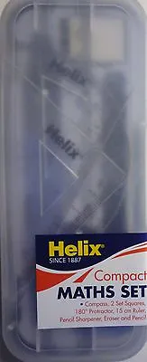 Helix Maths Set And Pencil Case (Compass Set Squares Ruler Sharpener Etc.) • £3.99