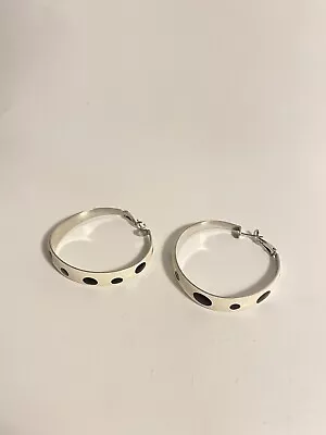 Earrings Vintage 60’s Hippie Style Black White Polka Dot Post Hoop Earrings • £11.81