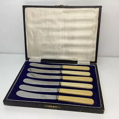 Vintage Sheffield Stainless Steel Bone Handled Knife Set W/Case (M4) W#652 • $35