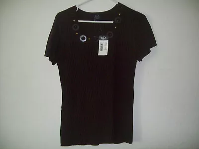 New Women's Rqt Short Sleeve Chocolate  Blouse Shirt Large • $14.99
