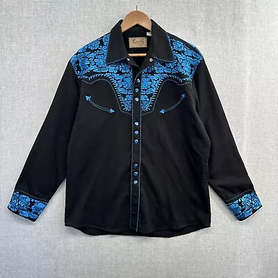 Scully Western Shirt Mens Medium Blue Floral Embroidered Snap Heavy Adult • $59.95